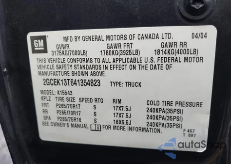 2004 Chevrolet Silverado 1500 Z71 z USA, uszkodzony, nr VIN 2GCEK13T641354823